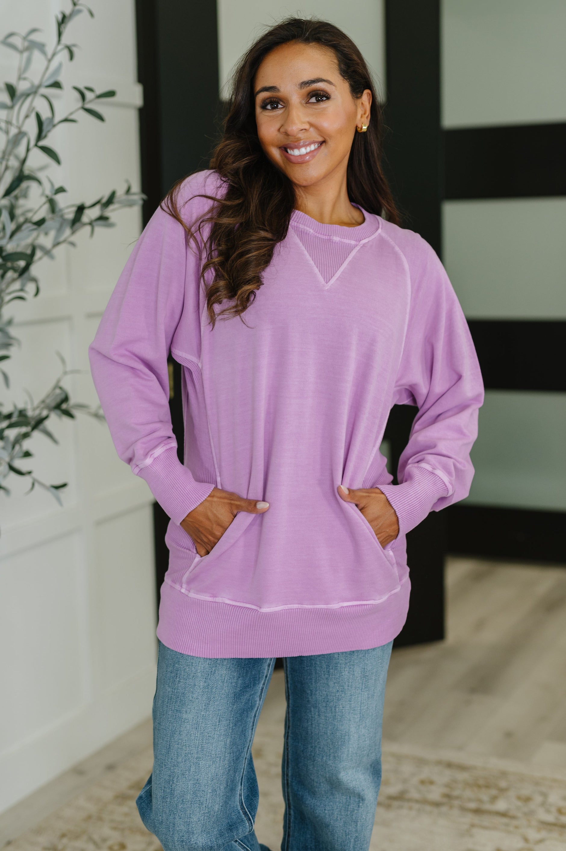 For the Experience Relaxed Pullover in Lavender - SwagglyLife Home & Fashion